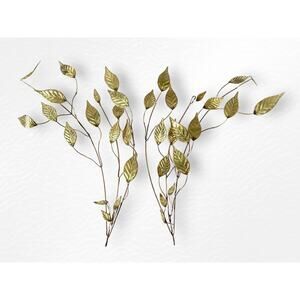 Mid Century Modern Brass Leaf Wall Art Set C. Jere Style Branch Sculpture